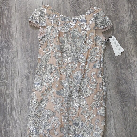 NWT Calvin Klein Fully Sequined Cap Sleeve Dress with Cowl/Draped Back and Train - Picture 3 of 14